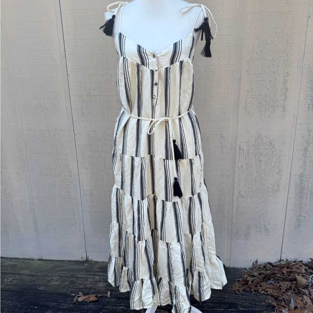 Jacquie the Label Cream and Black Striped Maxi Dress